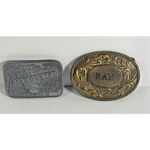 Vintage Lot of 2 The Kinney Co. & HIT Line Belt Buckles 1977 Pewter & Bronze